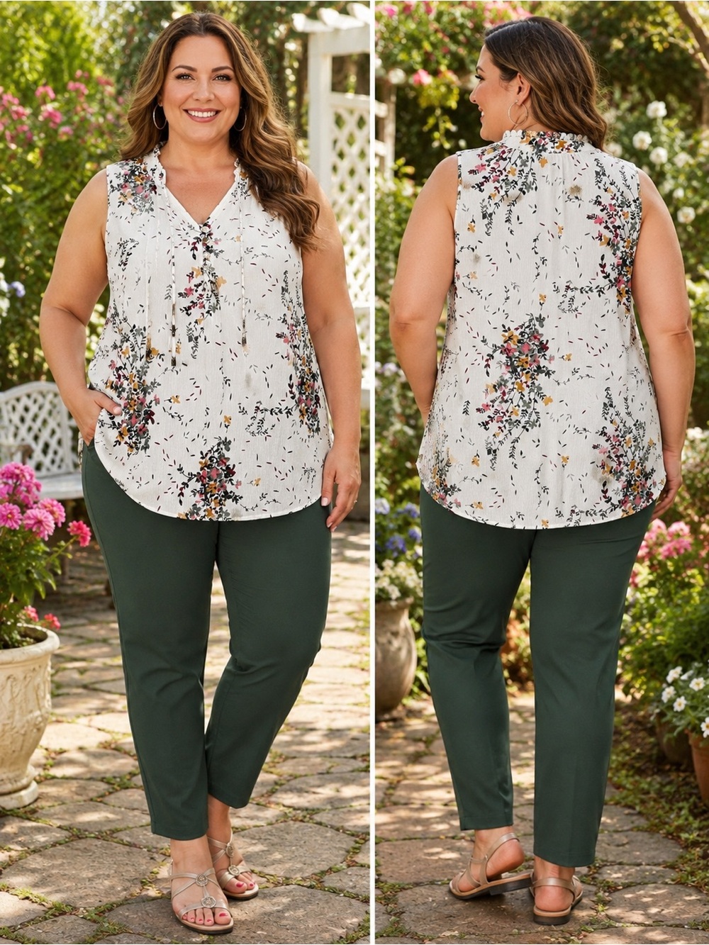 Daniel Rainn White Floral Tie-Front Sleeveless Top - Picture 5 of 13